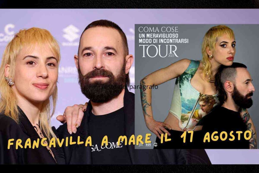 Francavilla si accende con il concerto dei Coma Cose. Un concerto speciale: i Coma Cose live in Abruzzo. La grande musica dei Coma Cose arriva a Francavilla. Estate 2025: Francavilla celebra la musica con i Coma Cose. I Coma Cose e il loro show imperdibile in piazza. 